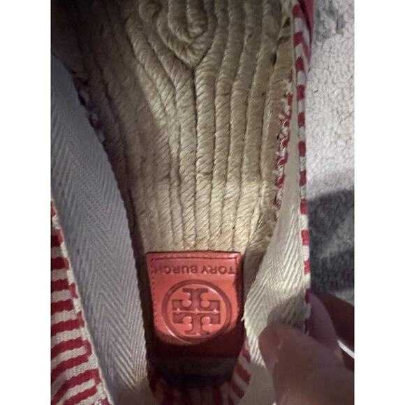 Tory Burch Flat Shoes Women 9 Striped Canvas Orange Espadrille Beacher - Picture 5 of 8